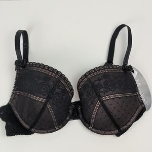 NWT Le Mystere Black/Beige Lace Pin-up Bra, Full-fit T-shirt Bra 9786 32C NEW
